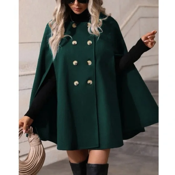 Classic Button Up Double Breasted Cape Jacket - Picture 7 of 16